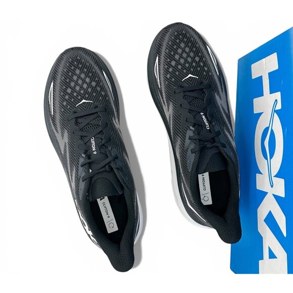 HOKA Clifton 9 Supportive Running Shoes Black White Cushioned Trainers Men’s 14 - Picture 9 of 13